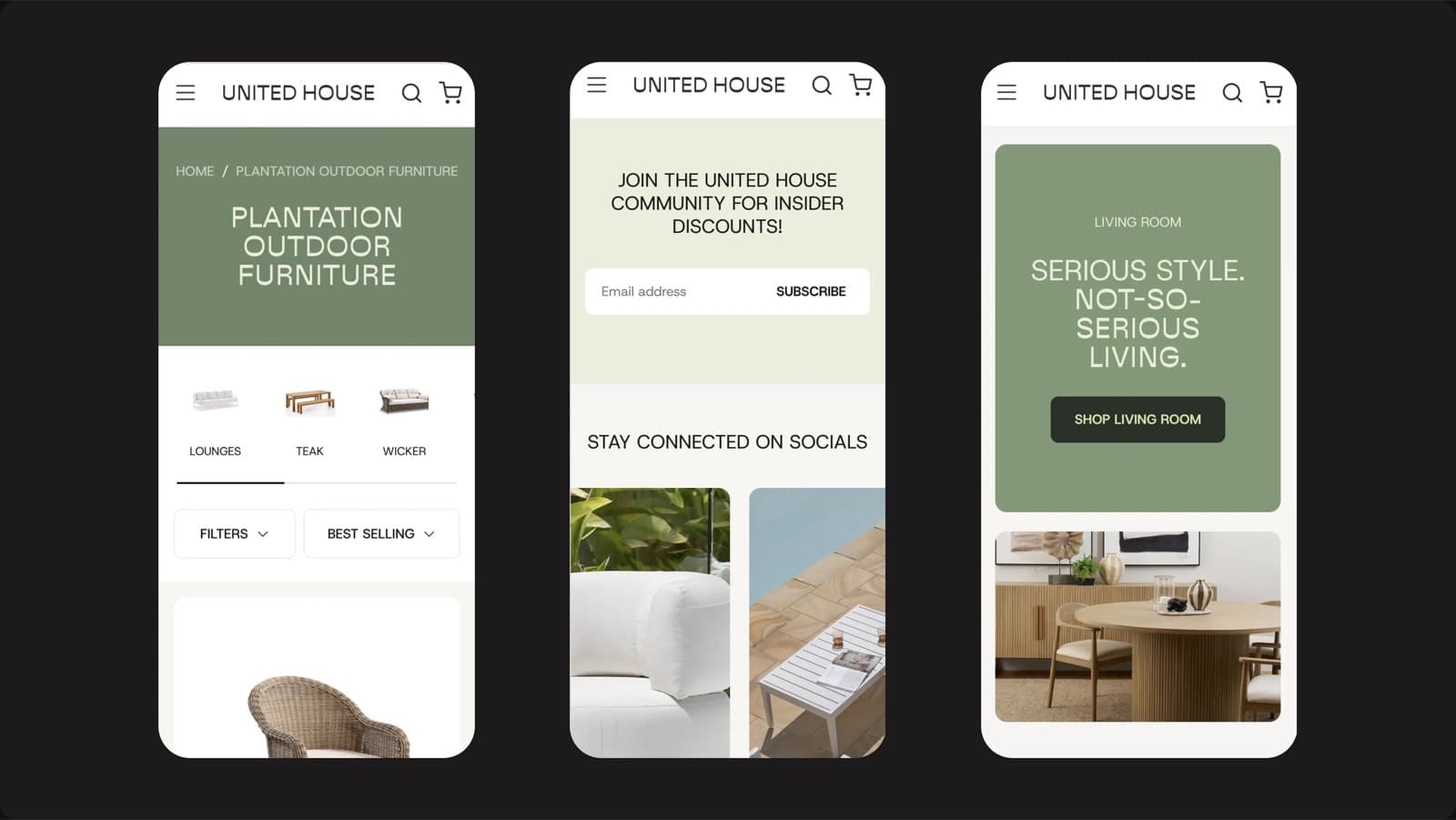 A furniture store home page designed by Polly